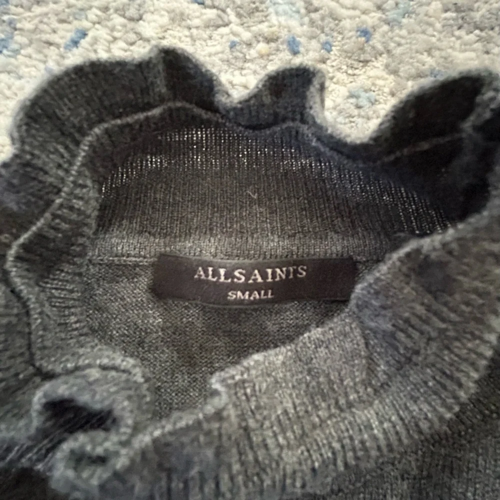 AllSaints Women's Small S Grey Gray Ruffle Neck Sweater Dress - Picture 7 of 9